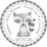 gray woodland raccoon baby shower stickers