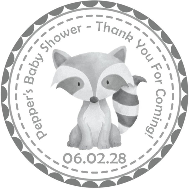 gray woodland raccoon baby shower stickers
