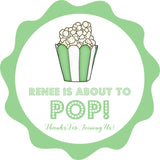 green about to pop popcorn favor label