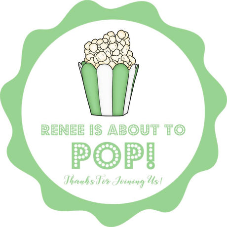 green about to pop popcorn favor label