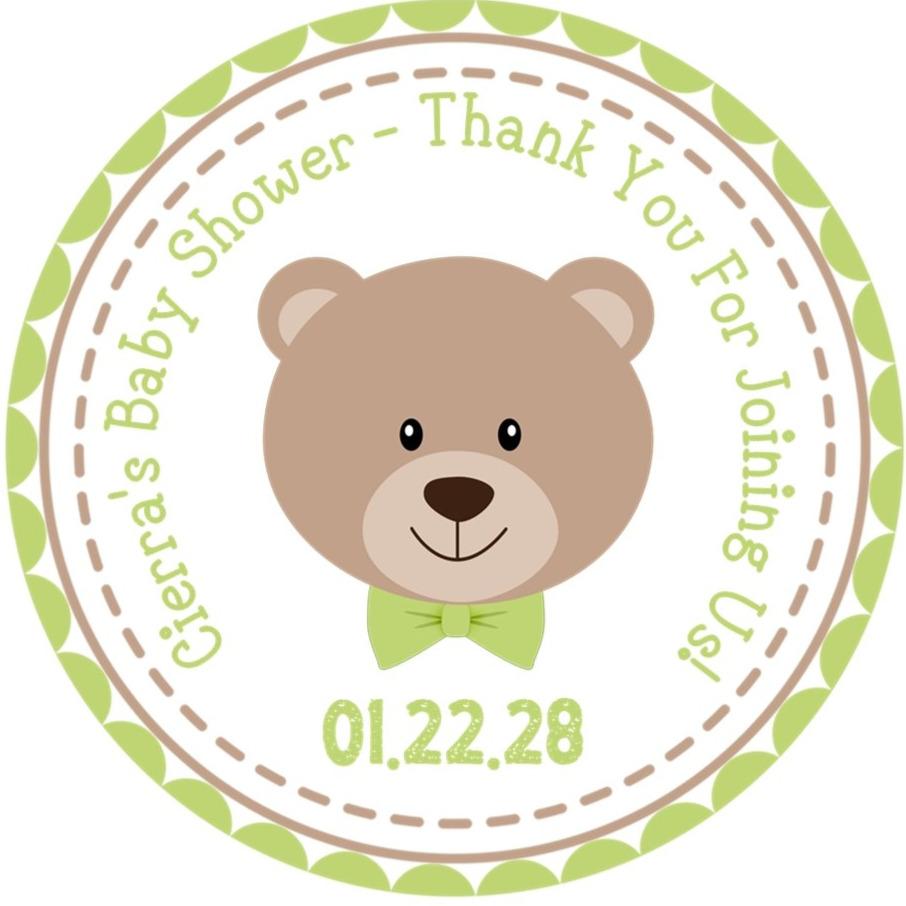 green bow tie teddy bear baby shower sticker