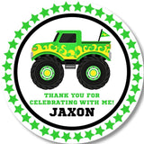 green monster truck birthday stickers personalized