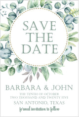 greenery save the date cards eucalyptus botanical wedding design