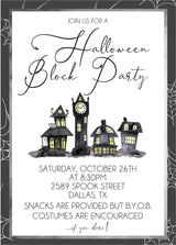 halloween block party invitations haunted house design