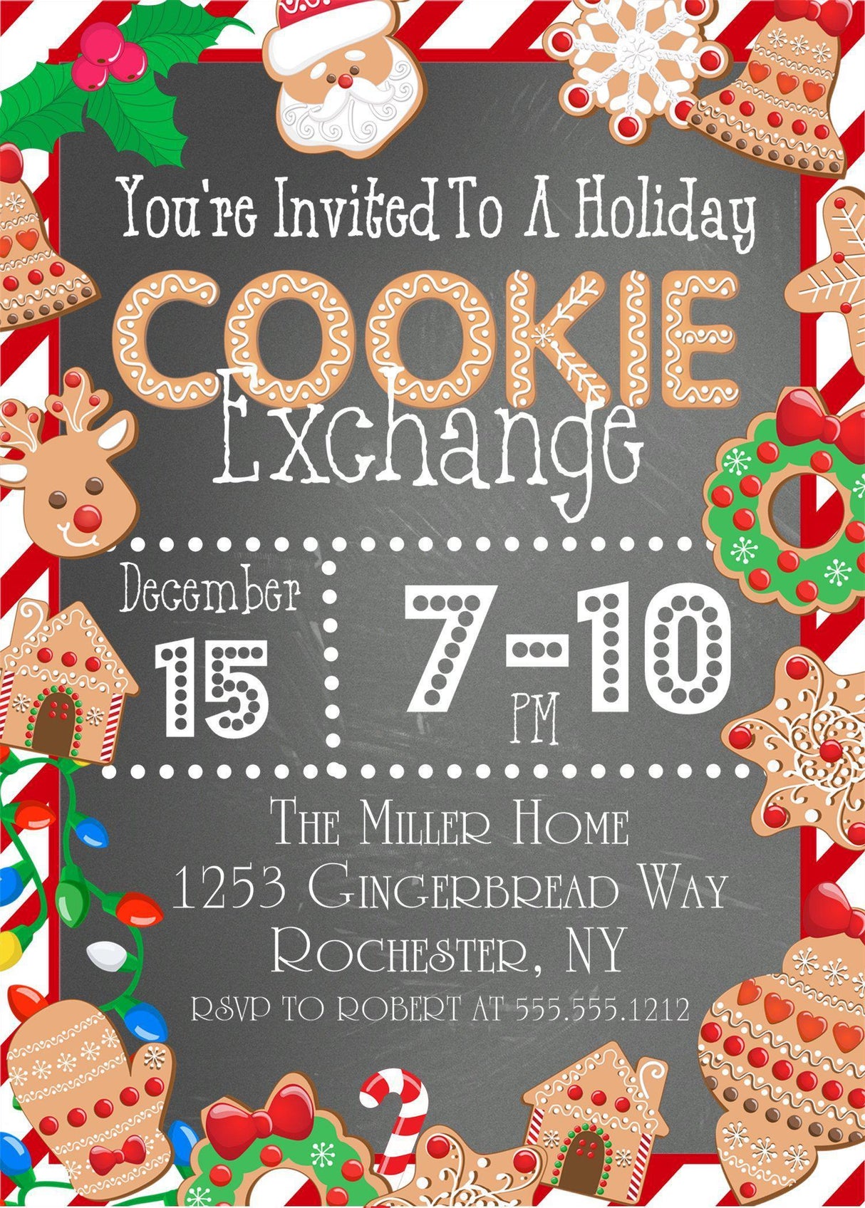 holiday cookie swap invitations red green christmas theme