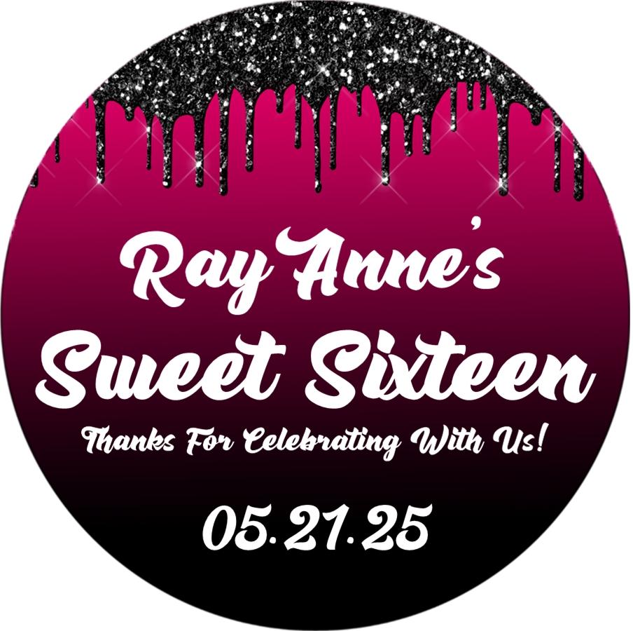 hot pink ombre Sweet Sixteen birthday sticker