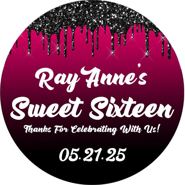hot pink ombre Sweet Sixteen birthday sticker