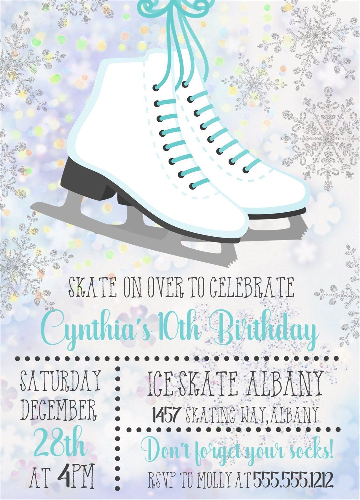 ice skating invitation cards girls birthday celebration style