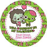 kids zombie valentine sticker with dripping heart design