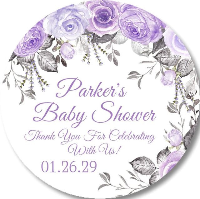 lavender floral baby shower sticker white background