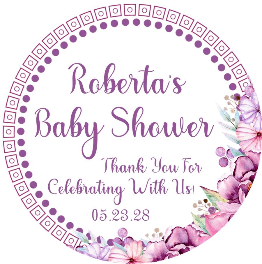lilac watercolor baby shower favor label