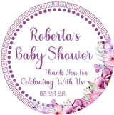 lilac watercolor baby shower favor label