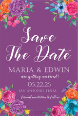 mexican fiesta save the date purple floral announcement
