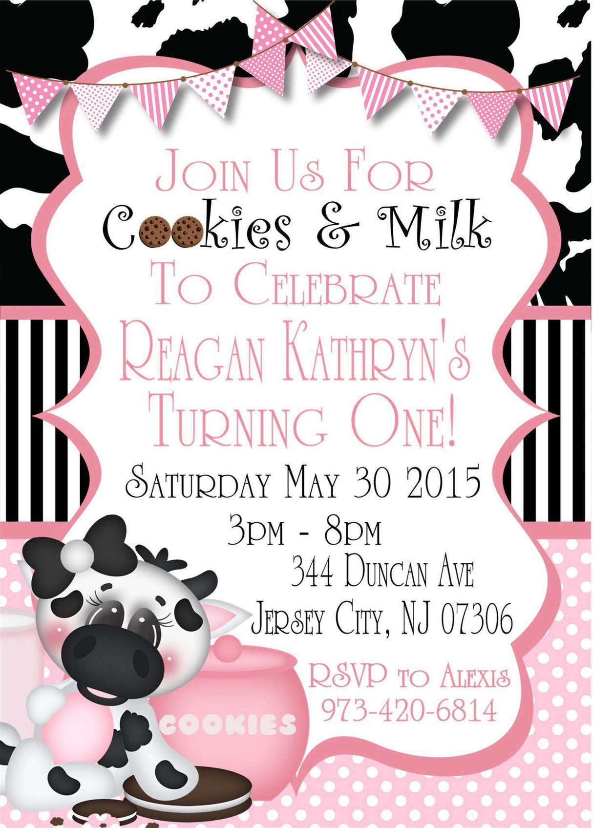 milk and cookies birthday invitations pink sweet treat theme