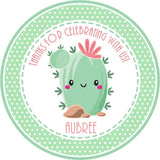 mint green cactus birthday sticker design