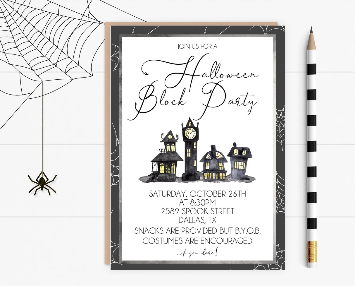 neighborhood halloween party invitations elegant spooky theme