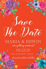 orange fiesta save the date cards colorful floral mexican wedding design