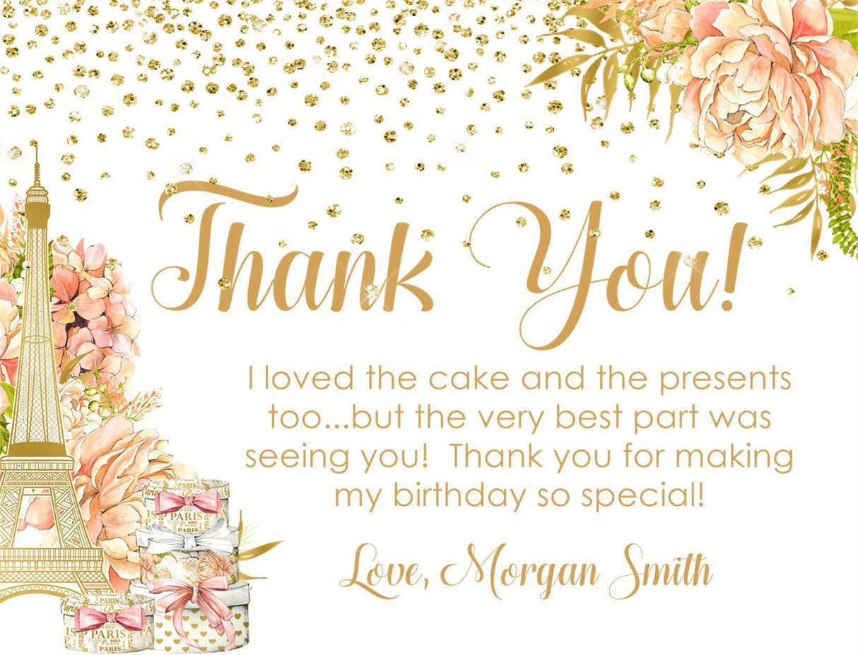 paris birthday thank you cards elegant eiffel tower design