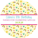 pastel rainbow and sun favor label