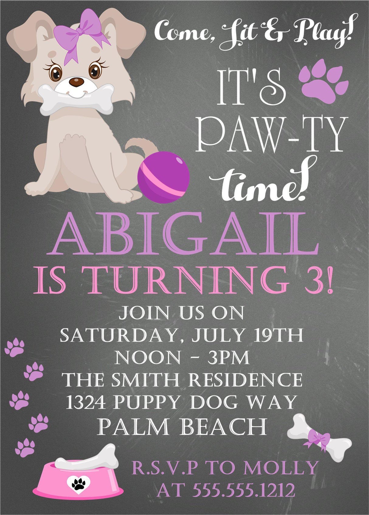 pawty time birthday invitations paw print party theme