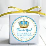 personalized baby shower thank-you sticker with crown design