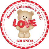 personalized bear Valentine label for school treat bags