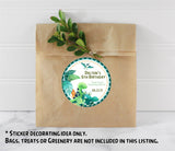 personalized toddler dinosaur party favor sticker green theme