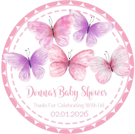 pink and purple butterfly baby shower sticker