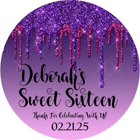 pink and purple drip sweet 16 birthday sticker