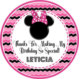 pink chevron Minnie birthday sticker with silhouette and bow
