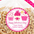 pink cupcake Valentine sticker with hearts and sprinkles