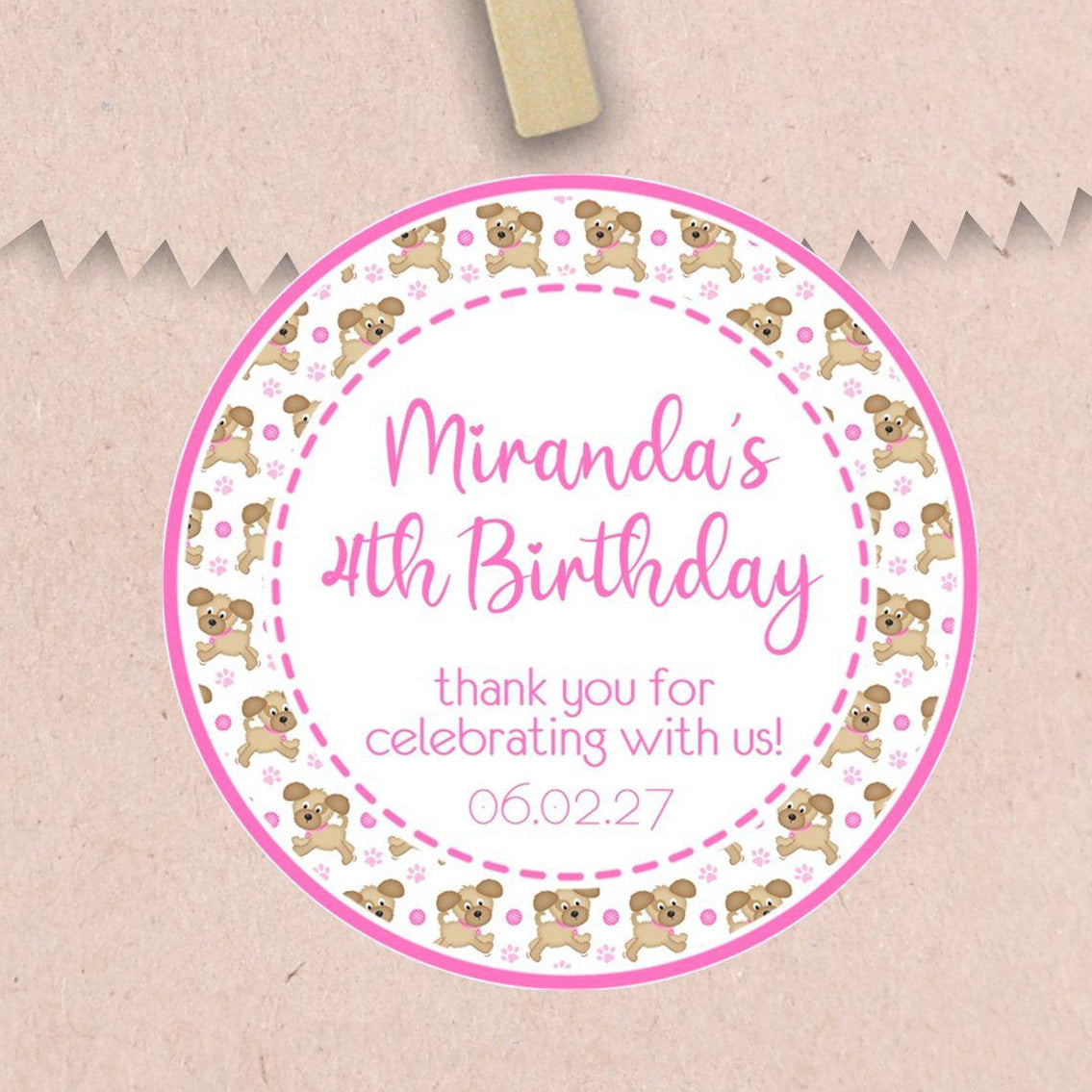 pink dog theme personalized sticker