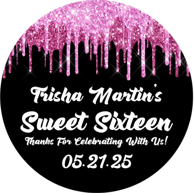 pink drip Sweet Sixteen birthday sticker design