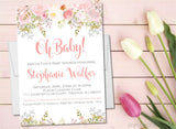 pink floral baby shower invitations watercolor botanical design
