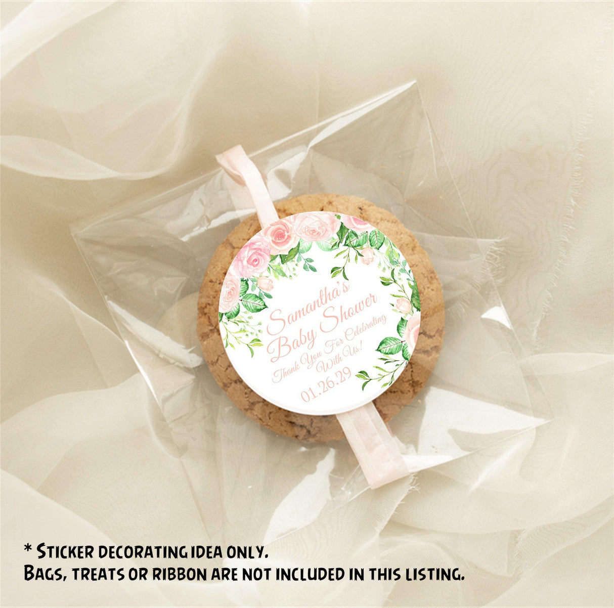 pink floral garden baby shower sticker