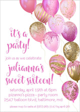 pink gold sweet 16 birthday party invitation