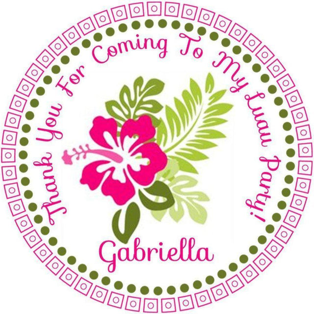pink hibiscus luau birthday sticker