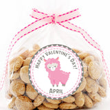 pink llama classroom valentine sticker with name