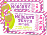 pink purple tennis birthday invitation cards