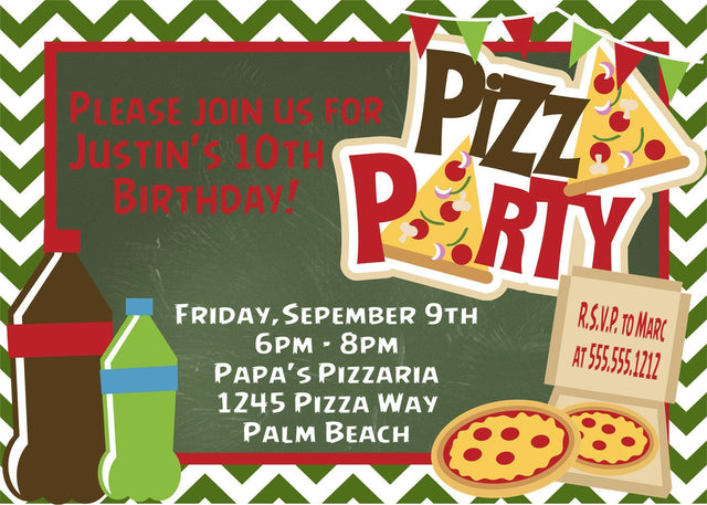 pizza birthday party invitations pizza slice design