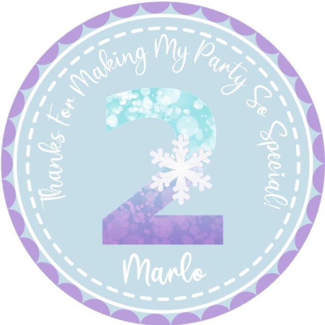 purple and blue snowflake birthday sticker design