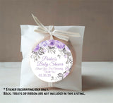 purple rose baby shower favor label