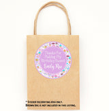 purple sweet shop themed party favor label