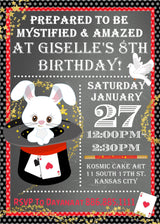rabbit magician birthday invitations illusion party theme