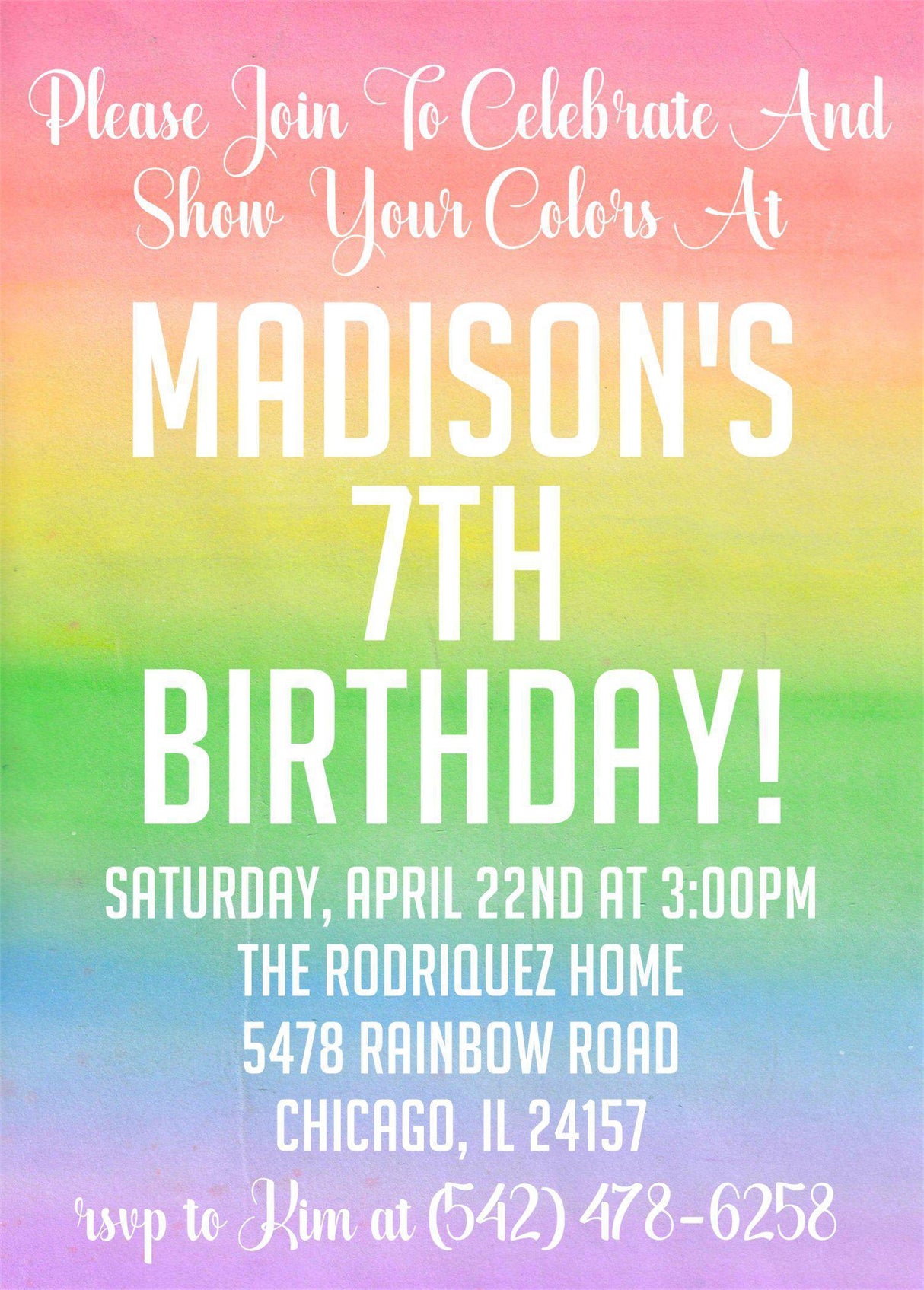 rainbow birthday party invitations pastel watercolor design