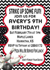 red black bowling invitation cards kids birthday party style