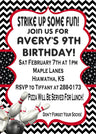 red black bowling invitation cards kids birthday party style