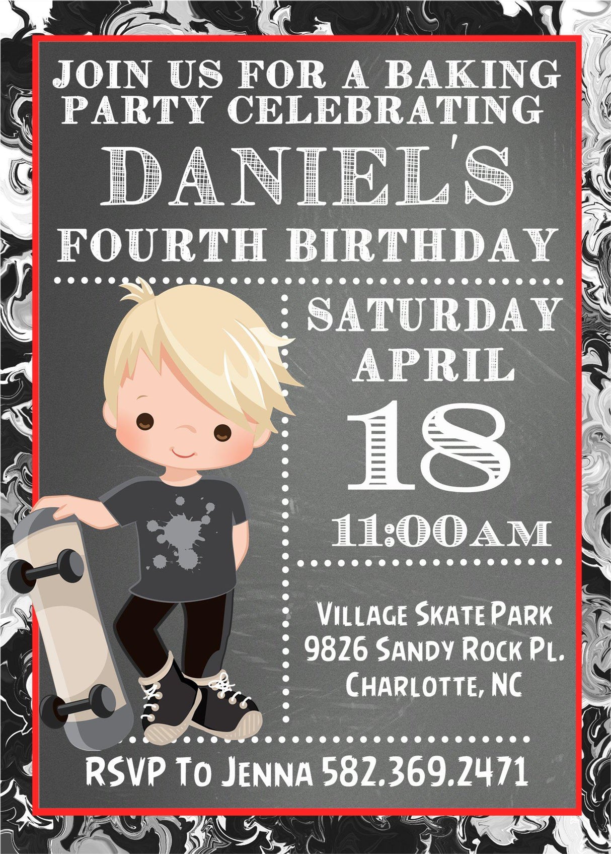 red black graffiti skateboard birthday invitations extreme sports theme