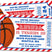 red blue basketball ticket birthday invitations