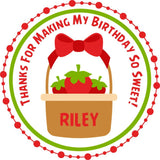 red bow strawberry party favor label